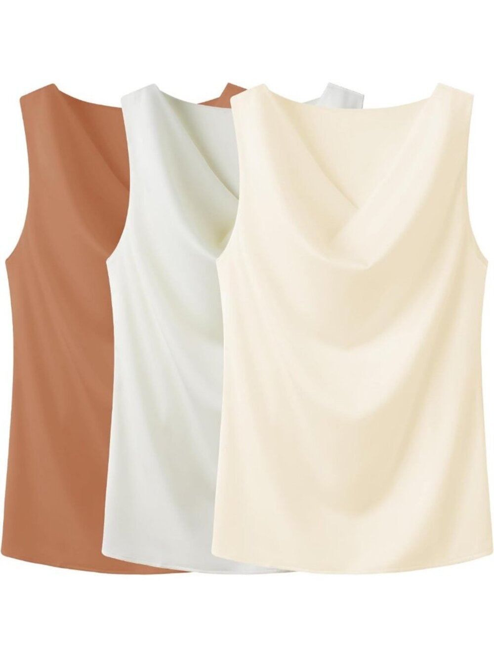 Silk Satin Cowl Neck Sleeveless Tank Top - Elegant Draped Blouse for Women